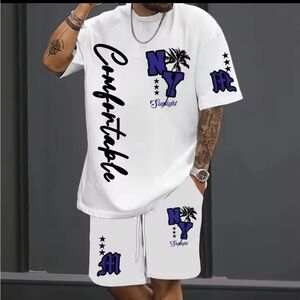 NY Graphic White Athletic Shorts